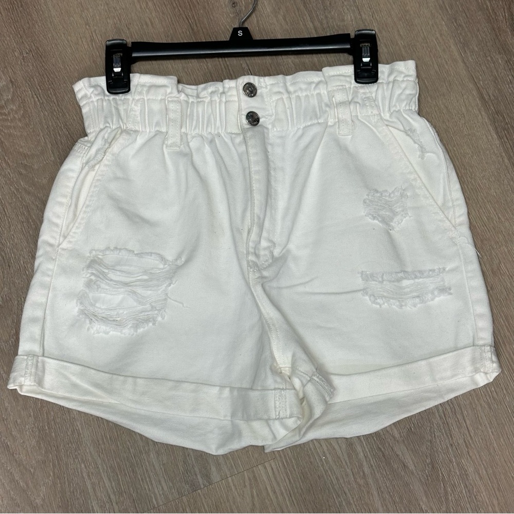 Forever 21 Womens Shorts L White Denim Jean Pockets Stretch Waist Cuffed…